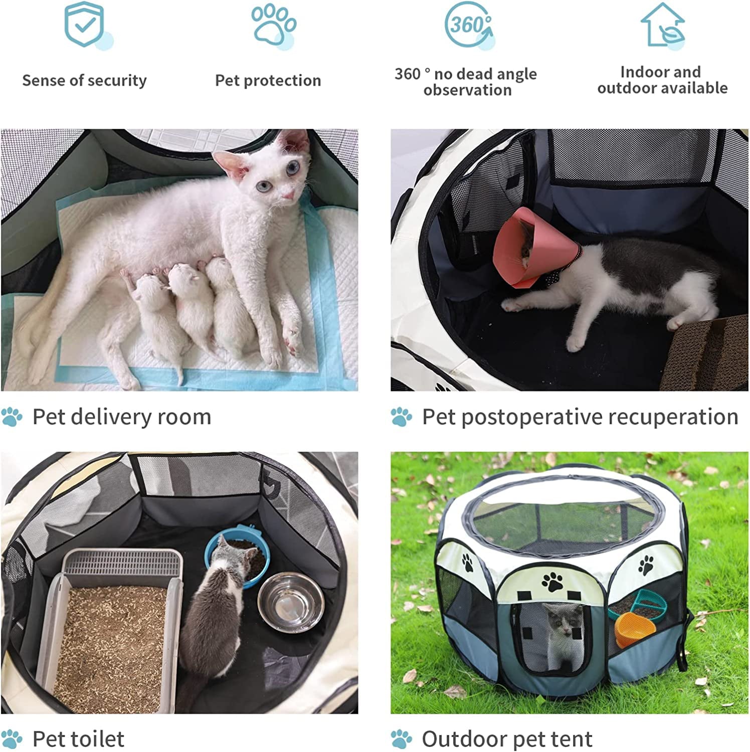 Portable Dog Playpen Puppy Playpen Indooor，Dog Pen Indoor Outdoor Foldable Cat Playpen Dog Playpen for Small Dogs Play Pens for Puppys Outdoor Cat Playpen， White and Gray