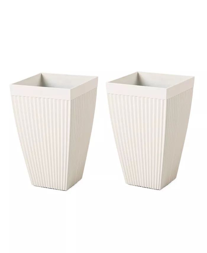 Glitzhome Oversized Faux Ceramic Fluted tapered Tall Pot Planter， Set of 2