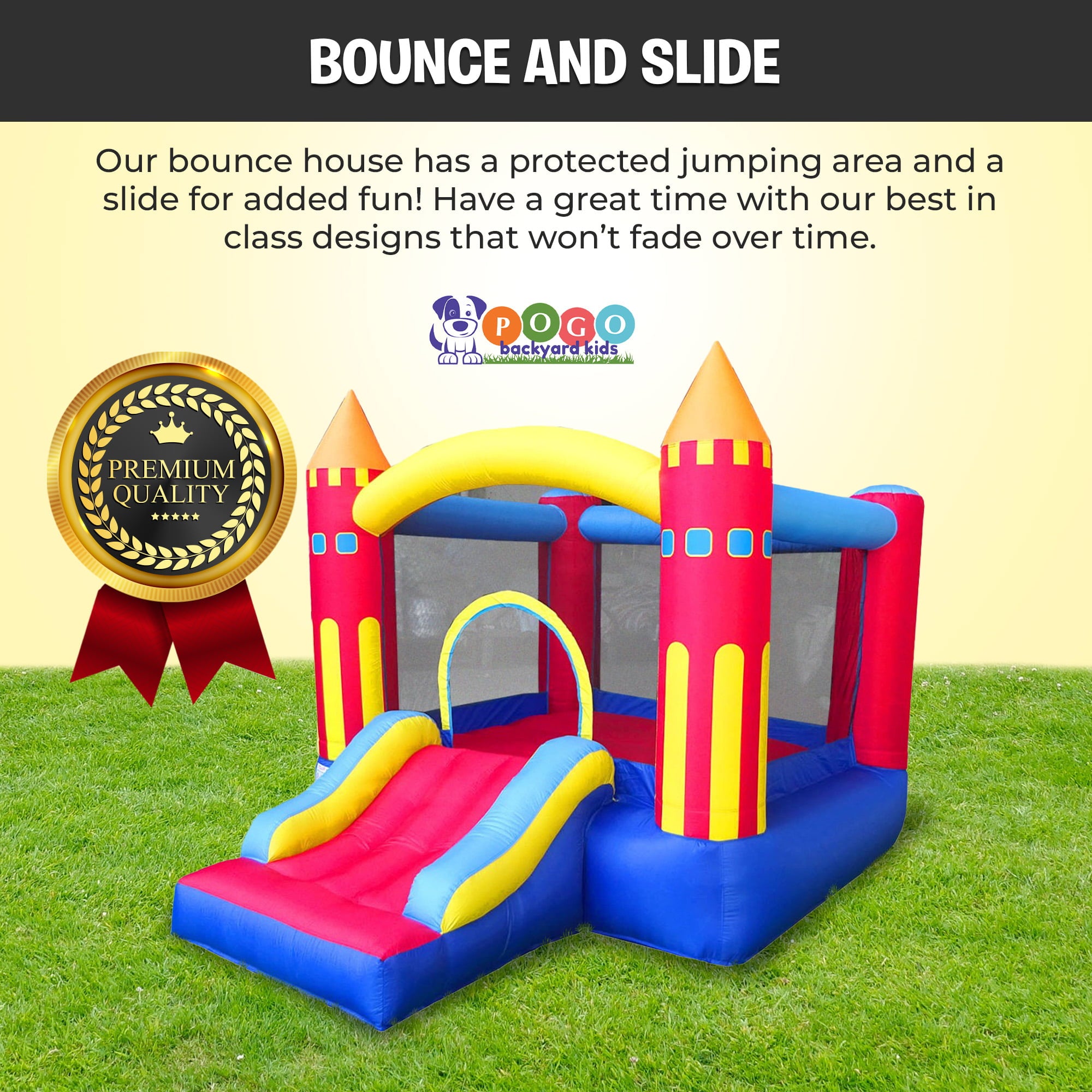 Pogo Bounce House Backyard Kids Colorful Castle Inflatable Bounce House with Slide