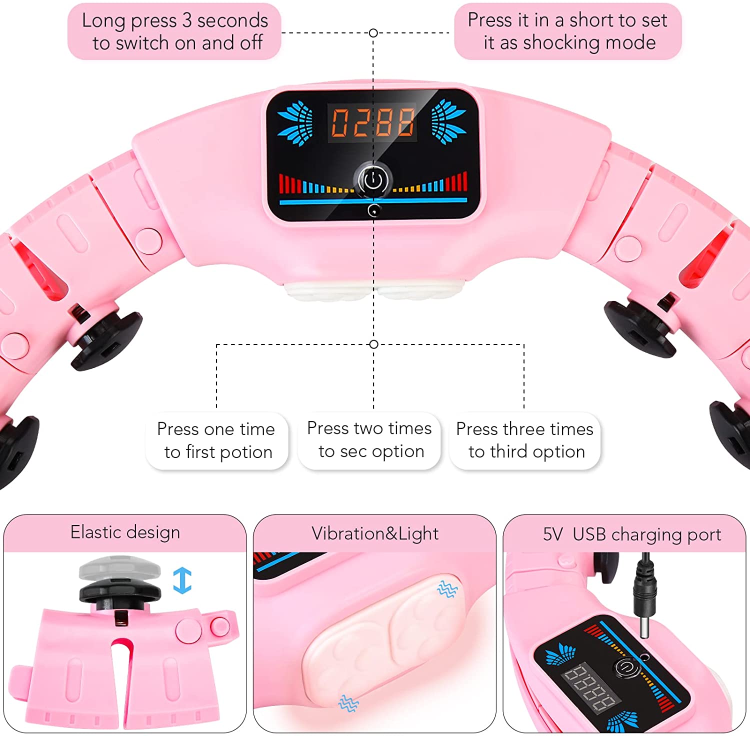 generic Weighted Hula Hoop， 360° Smart Hula Hoop for Exercise， Detachable Parts 3-Vibration Mode with Counter and Gravity Ball， Circle Adjustable Infinity Hula Hoops for Adults Weight Loss