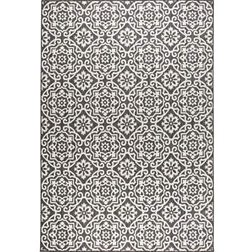 Nicole Miller New York Patio Country Danica Transitional Geometric Indoor/Outdoor Area Rug, Black/Grey, 5'2"x7'2"
