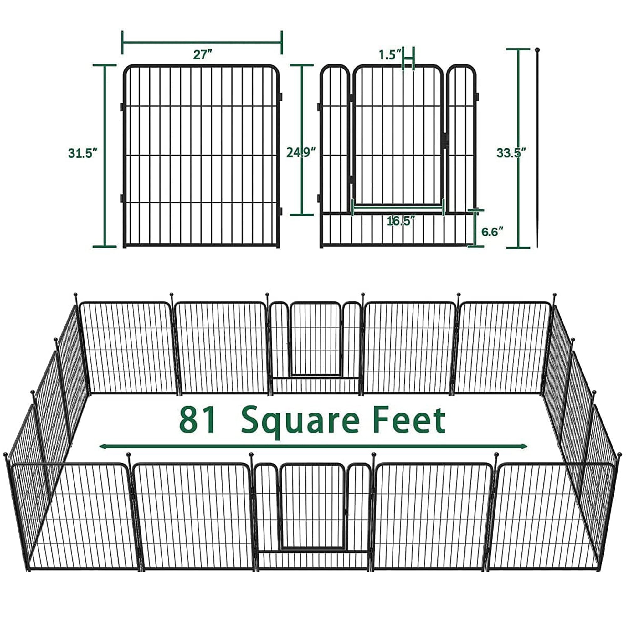 FXW 32Inch 16 Panel Heavy Duty Pet Playpen Dog Exercise Pen Cat Fence with Door Puppy Rabbits Portable Play Pen，Outdoor and Indoor Playpen Pen for Yard， Camping， RV