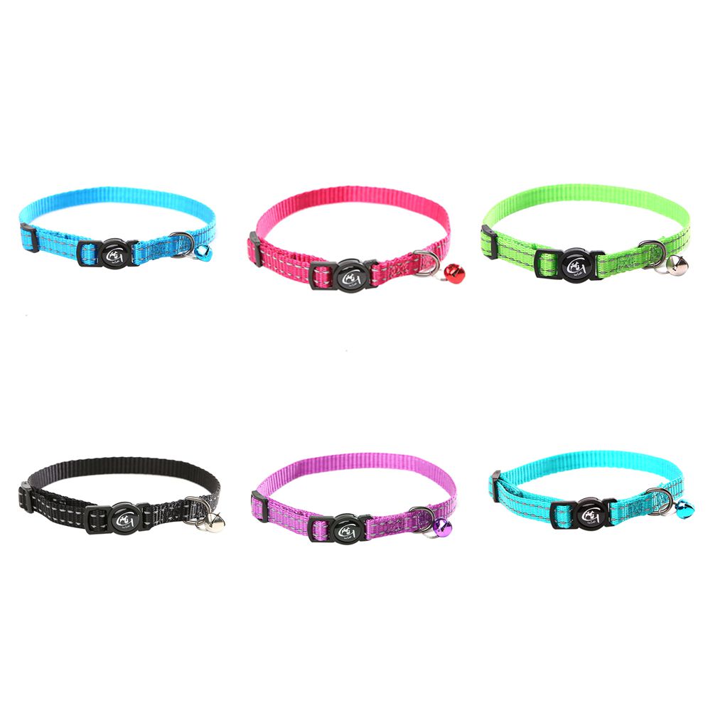 Reflective Cat Collar with Bell Nylon Pet Neck Belt Collar Strip Puppy Neck Rope Cord Fabric