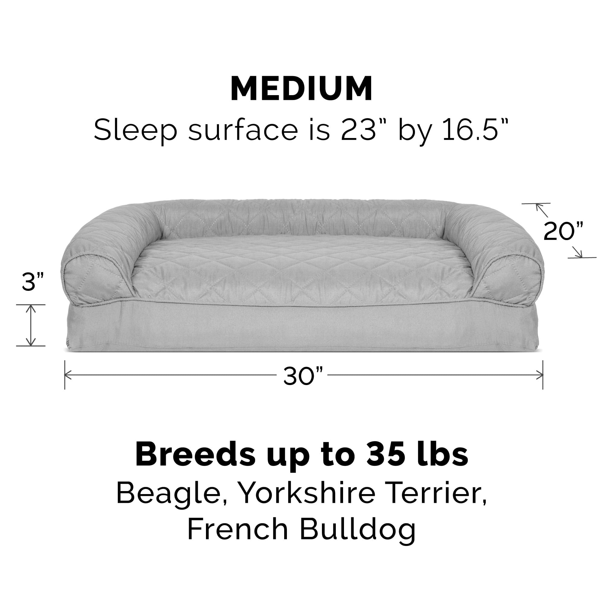 FurHaven Pet Products | Quilted Pillow Sofa Pet Bed for Dogs and Cats， Silver Gray， Medium