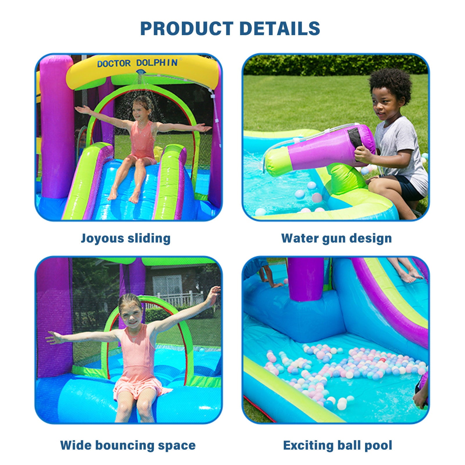 Doctor Dolphin Inflatable Bounce House with Water Slide Inflatable Water Park Jumping Castle with Blower Backyard Kids Party