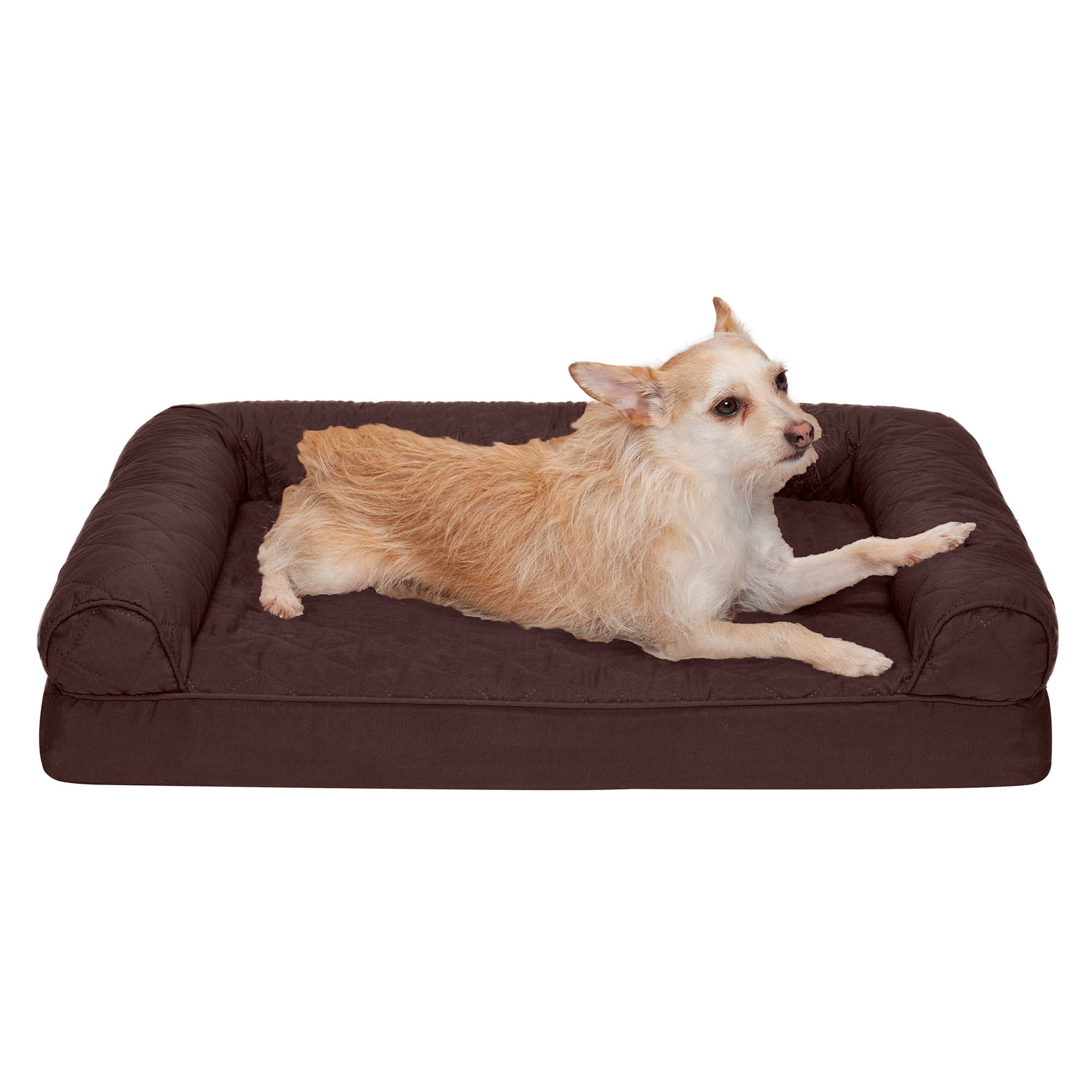 FurHaven | Orthopedic Quilted Sofa Pet Bed for Dogs and Cats， Coffee， Medium