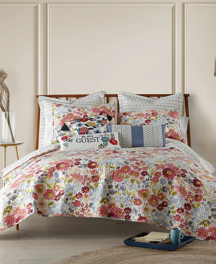 Levtex Josephina Floral Crewel Tassel Decorative Pillow， 18