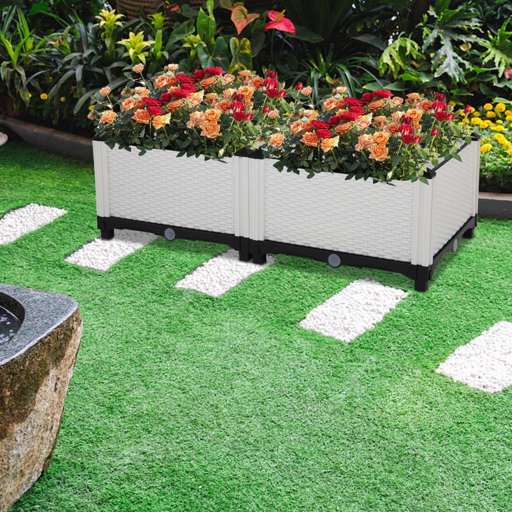 Zimtown Plastic Raised Garden Bed 2PCS Elevated Planter Box White
