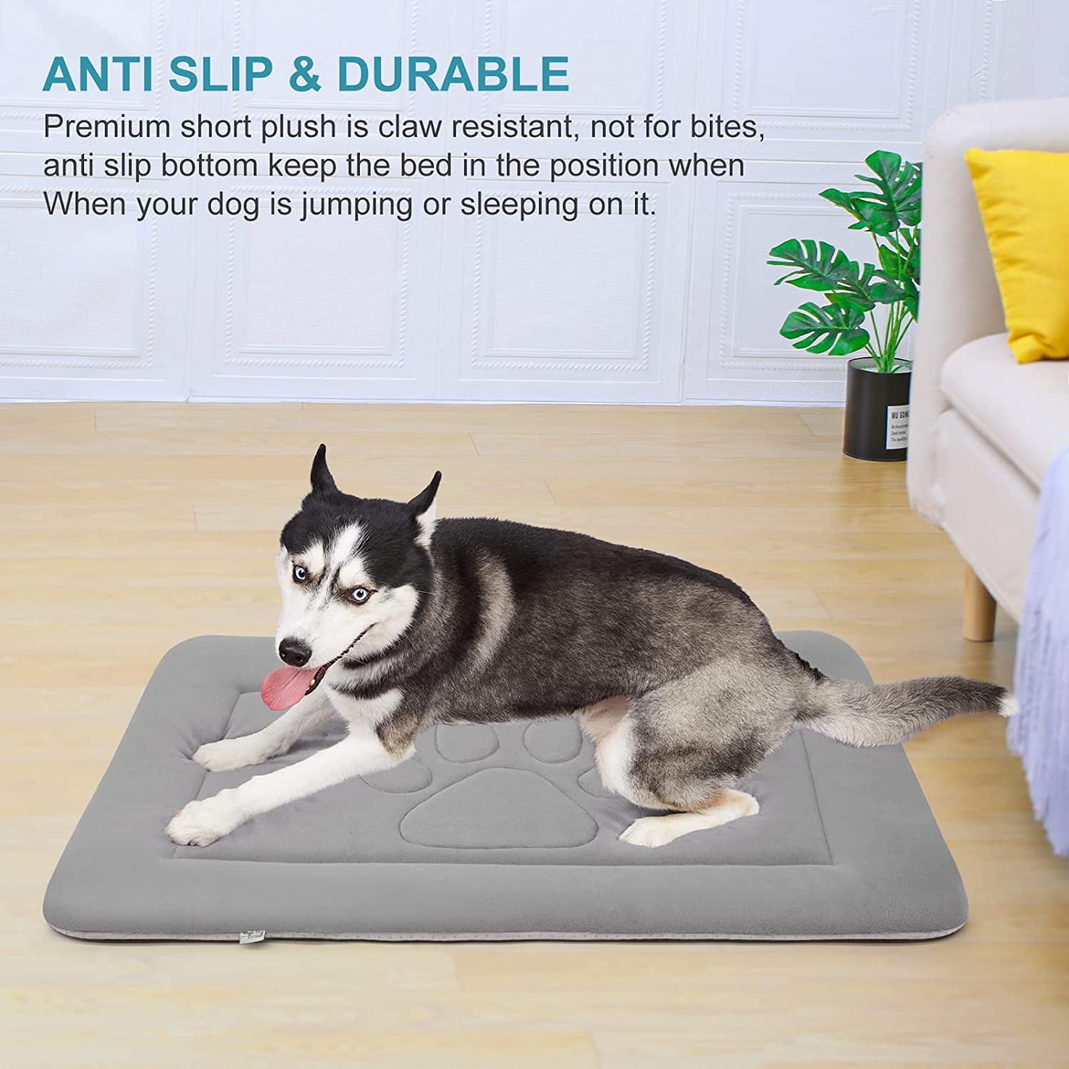 PROCIPE Dog Bed Crate Pad Mat Cute Paw Pet Beds Washable Mattress 36inch Grey