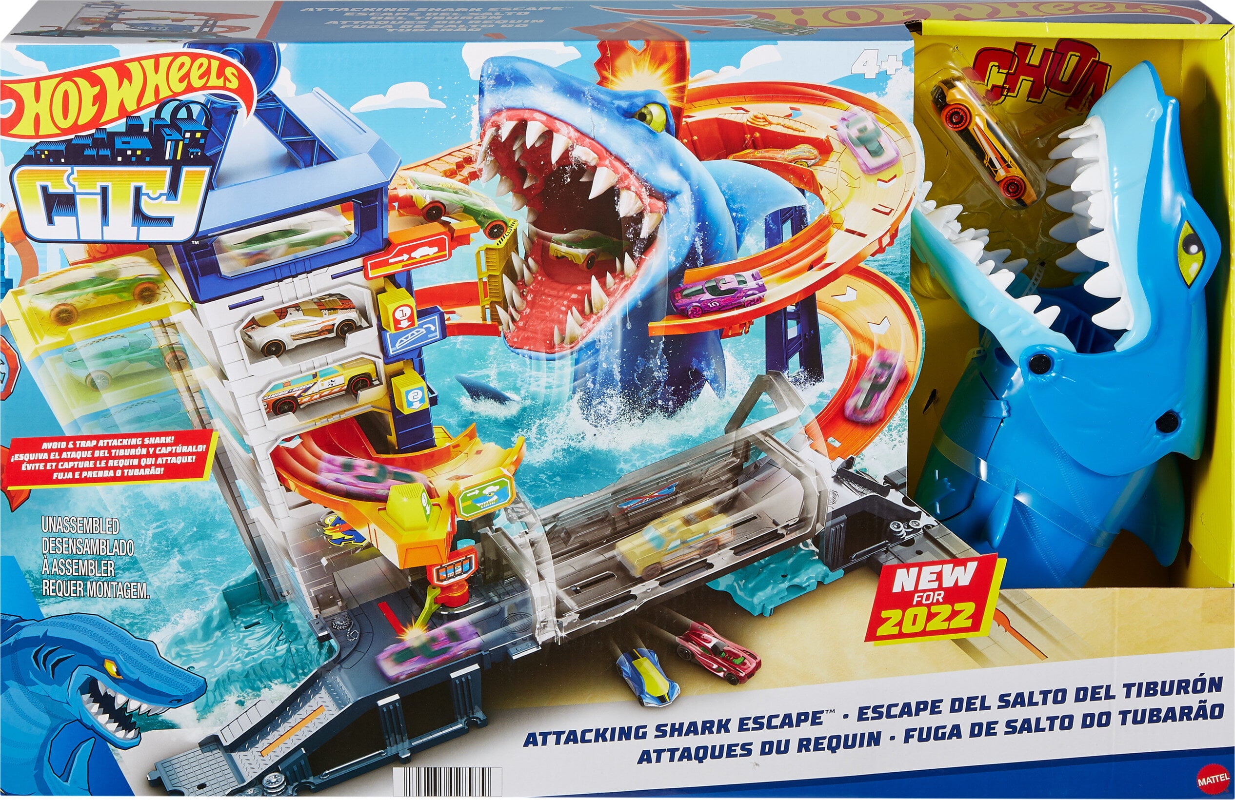 Hot Wheels City Attacking Shark Escape Playset with 1 Toy Car in 1:64 Scale