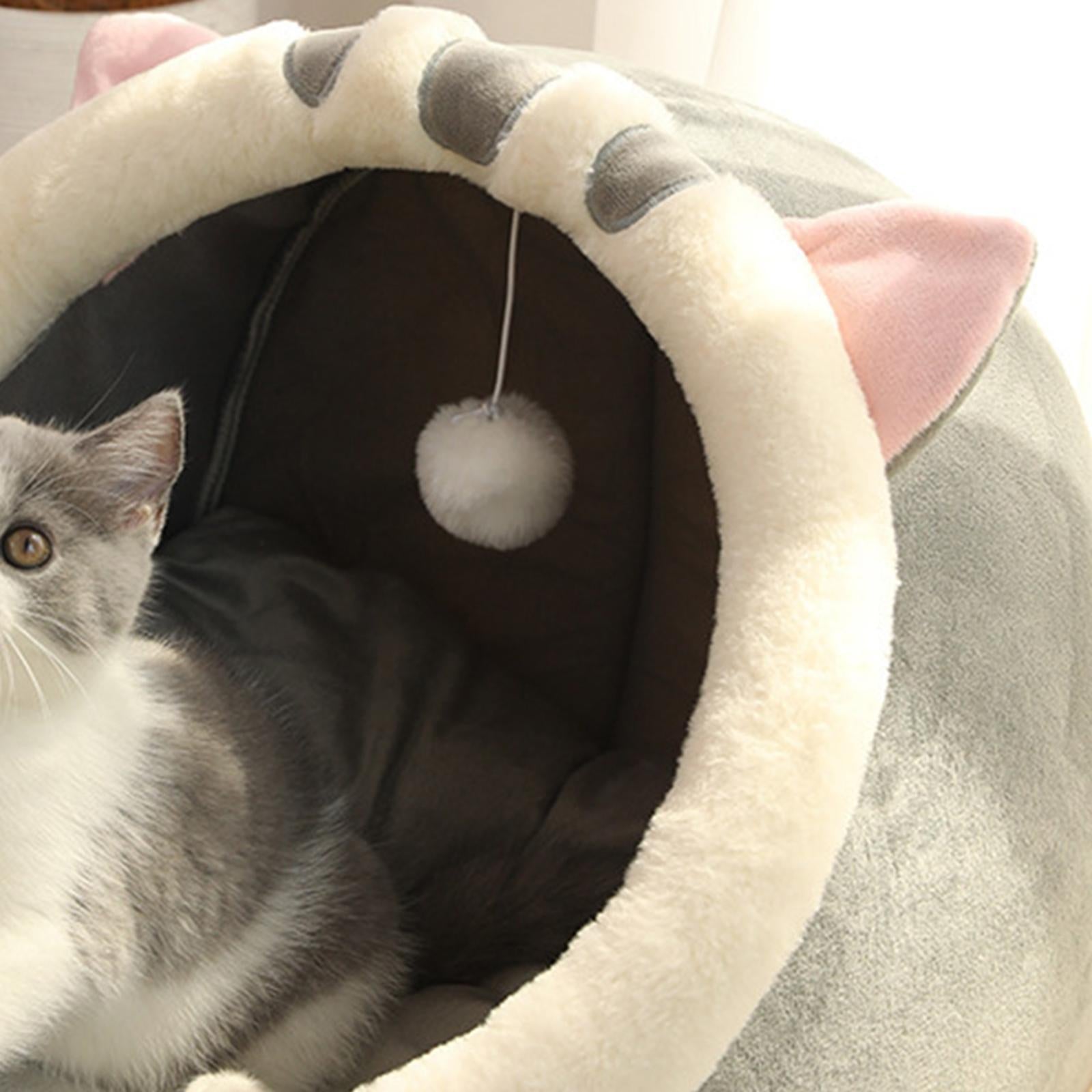 Cat Beds for Indoor Cats - Small Dog Bed Rabbit-Shaped Cat/Small with Hanging Toy， Puppy Bed Soft Calming Pet Sofa Bed Pets Supplies Gray S