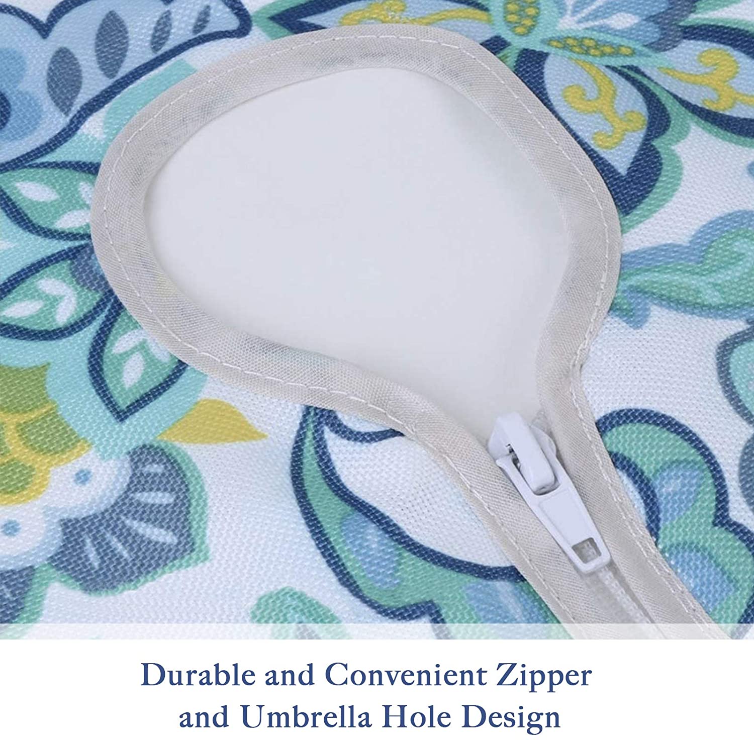 UMINEUX Outdoor Tablecloth with Umbrella Hole and Zipper, Spring/Summer Waterproof Table Cover for Picnic/BBQ/Garden(60" Round, Paisley)