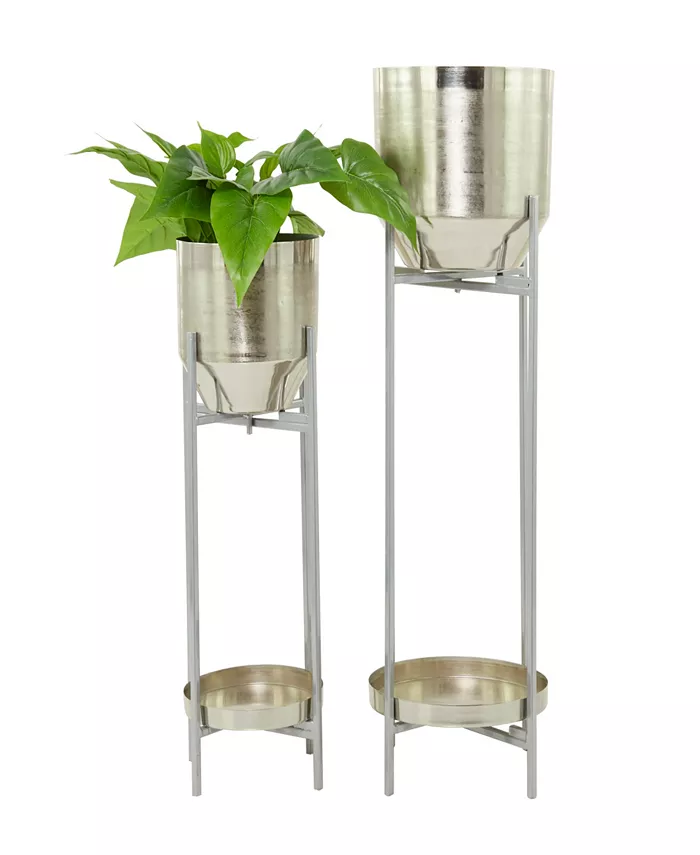 Rosemary Lane Silver-Tone Metal Planter with Removable Stand Set of 2