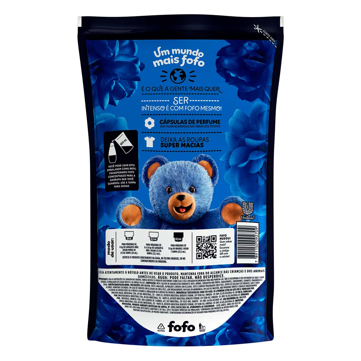 Amaciante de Roupa Concentrado Azul Tudao Fofo Sache 900ml Refil