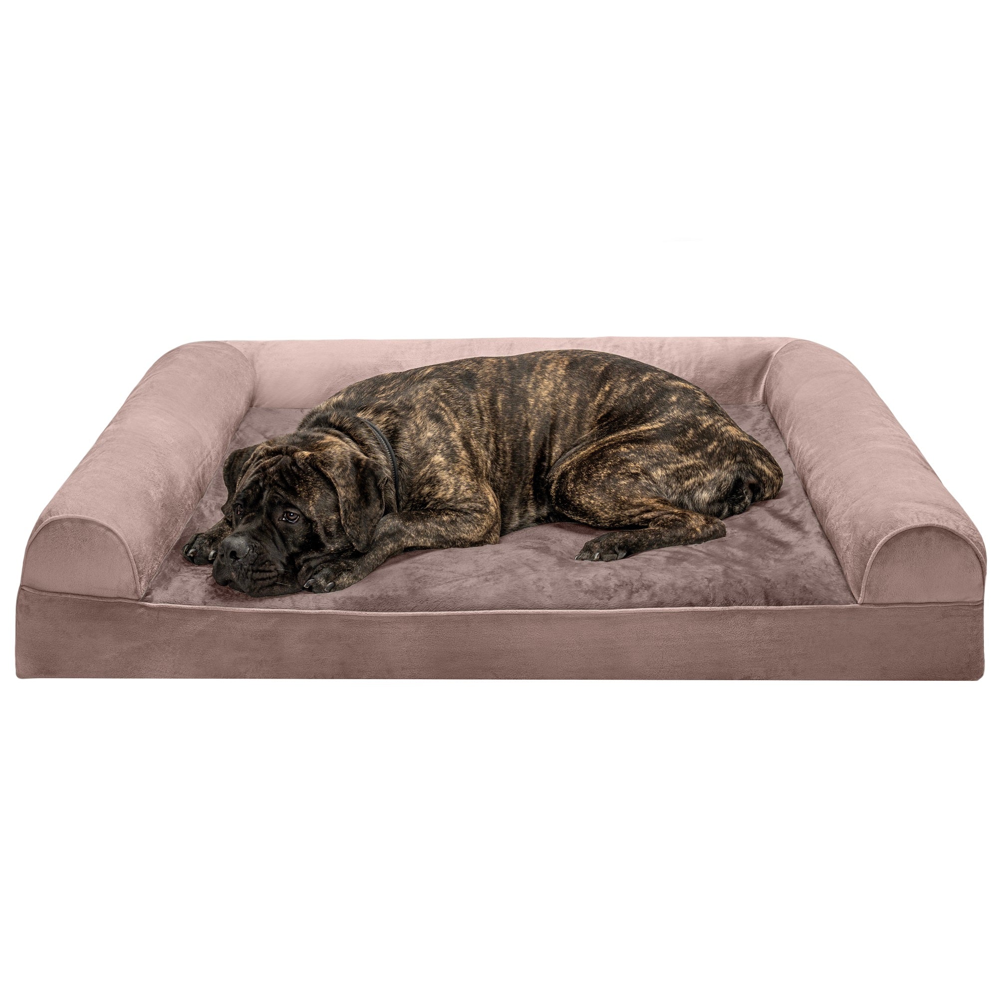 FurHaven | Orthopedic Faux Fur and Velvet Sofa Pet Bed for Dogs and Cats， Driftwood Brown， Jumbo Plus