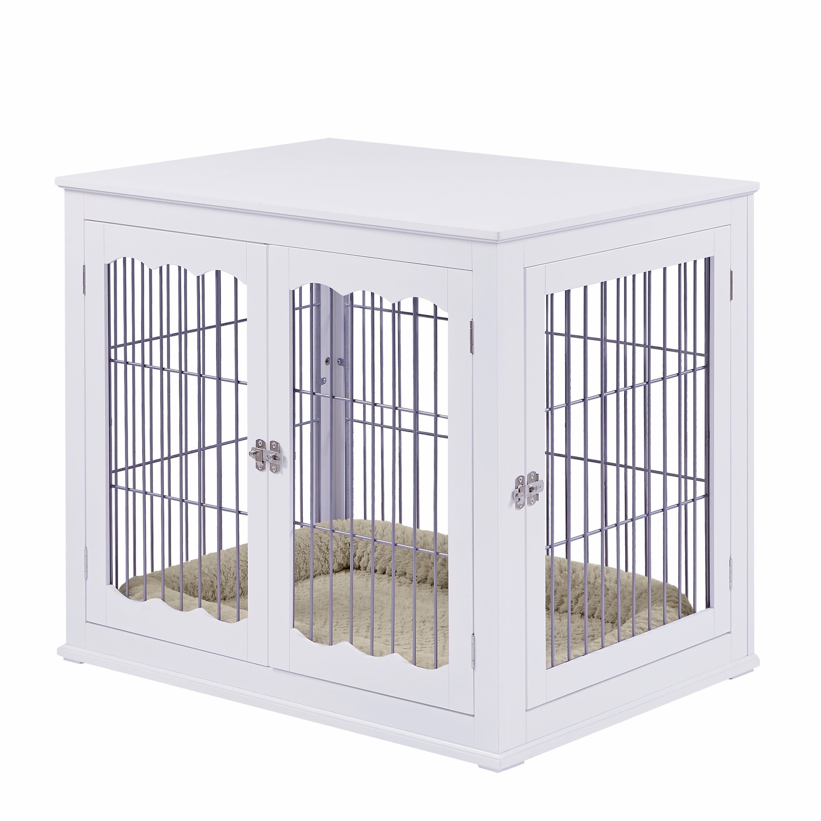 Unipaws Large Dog Crate， Pet Kennel Furniture Style， Metal Wired， White