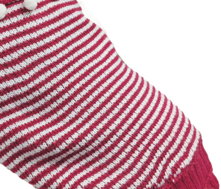 Fashion Pet Pom Pom Stripe Dog Sweater Raspberry