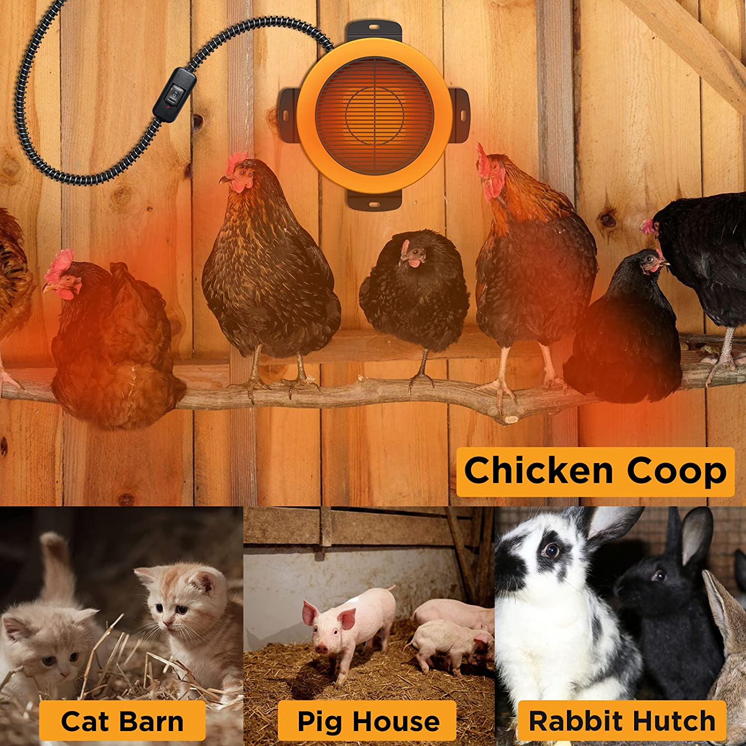 TURBRO Neighborhood Dog House Heater 400W， Wall Mount， 10ft Anti Bite Cord， Waterproof Control， Overheat Protection， Electric Warmer for Hound Kennel Cat Cage Chicken Coop Rabbit Hutch， UL Test Passed