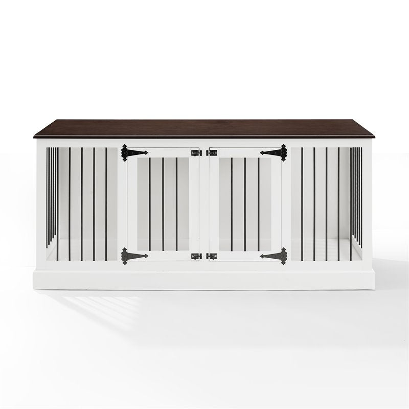 Bowery Hill Wood Medium Credenza Pet Crate in White/Brown Finish
