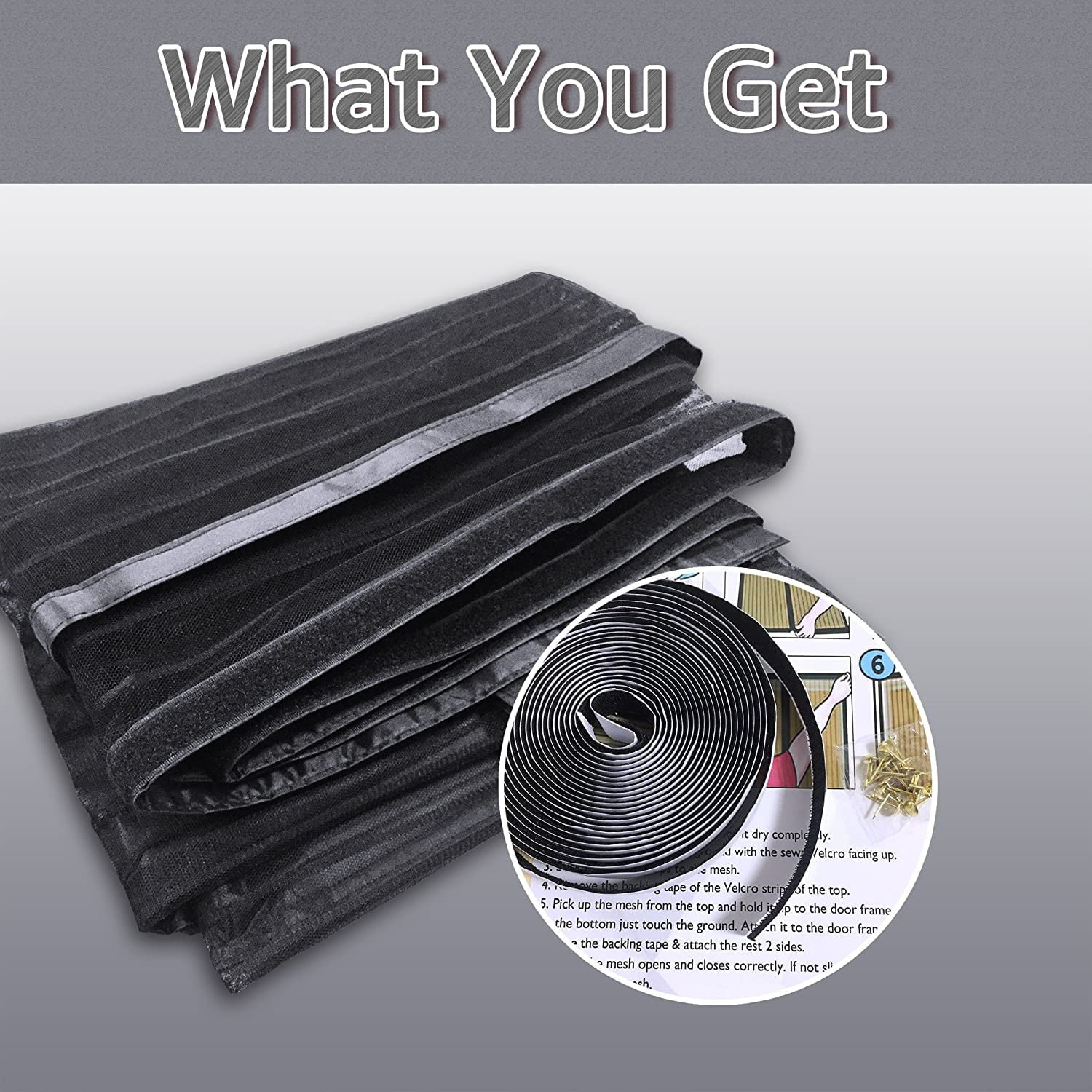 TheFitLife Double Door Magnetic Screen - Mesh Curtain with Full Frame Hook and Loop Powerful Magnets， Snap Shut Automatically for Patio， Sliding Or Large Door (Black Fits Doors up to 60''x80'' Max)