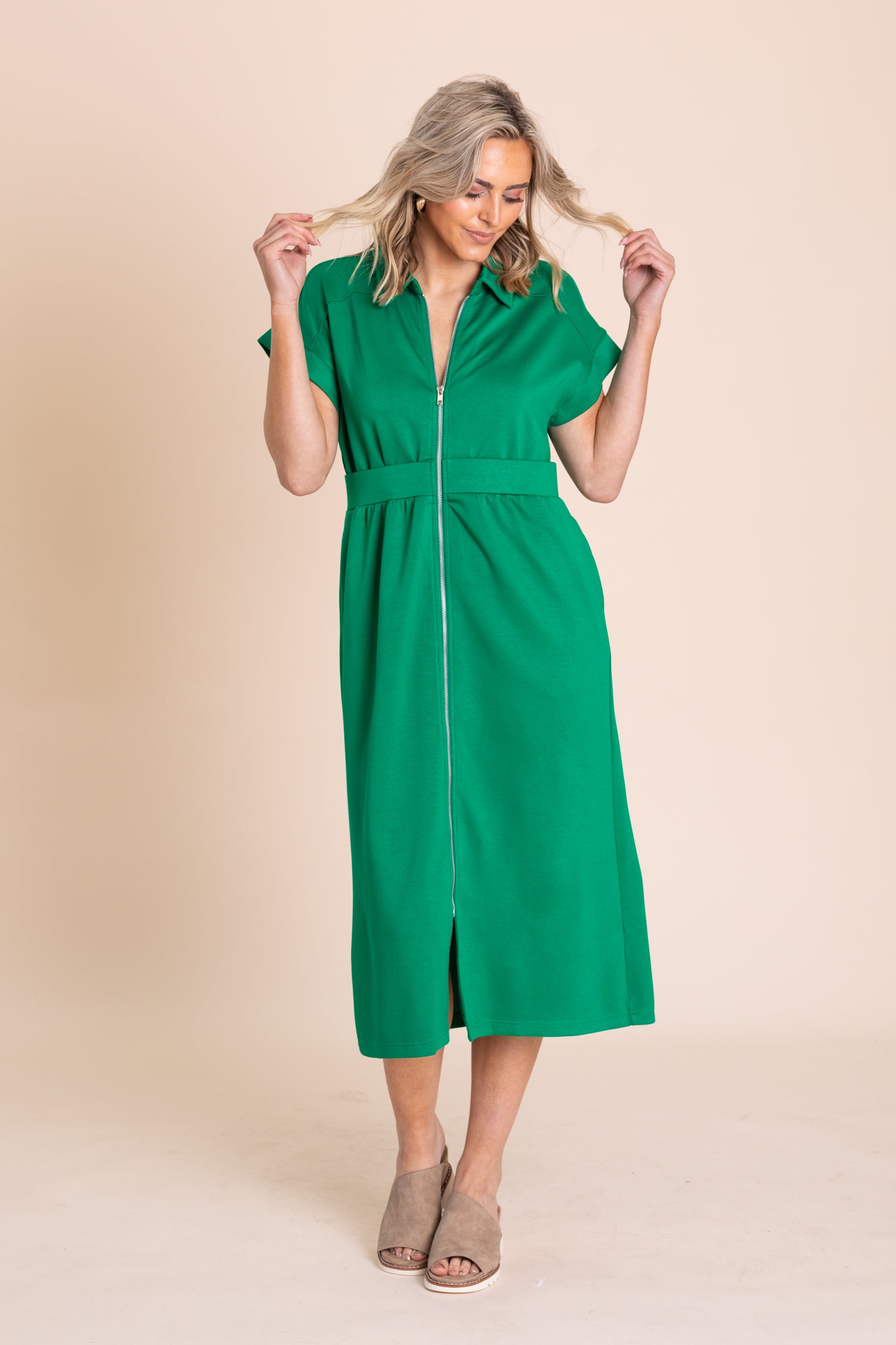 Jade Front Zip Up Midi Dress