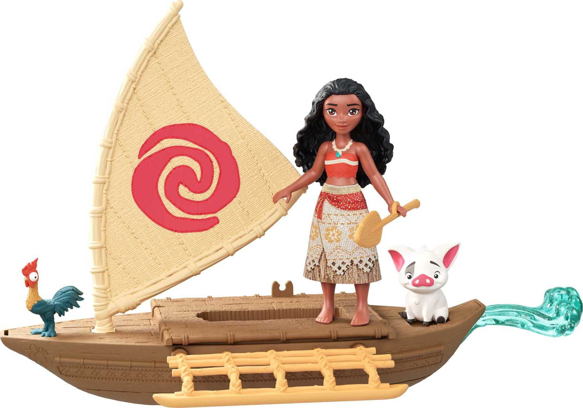Disney Princess Moana Boat Adventure Playset with Small Doll, Floating Boat & 2 Character Friends