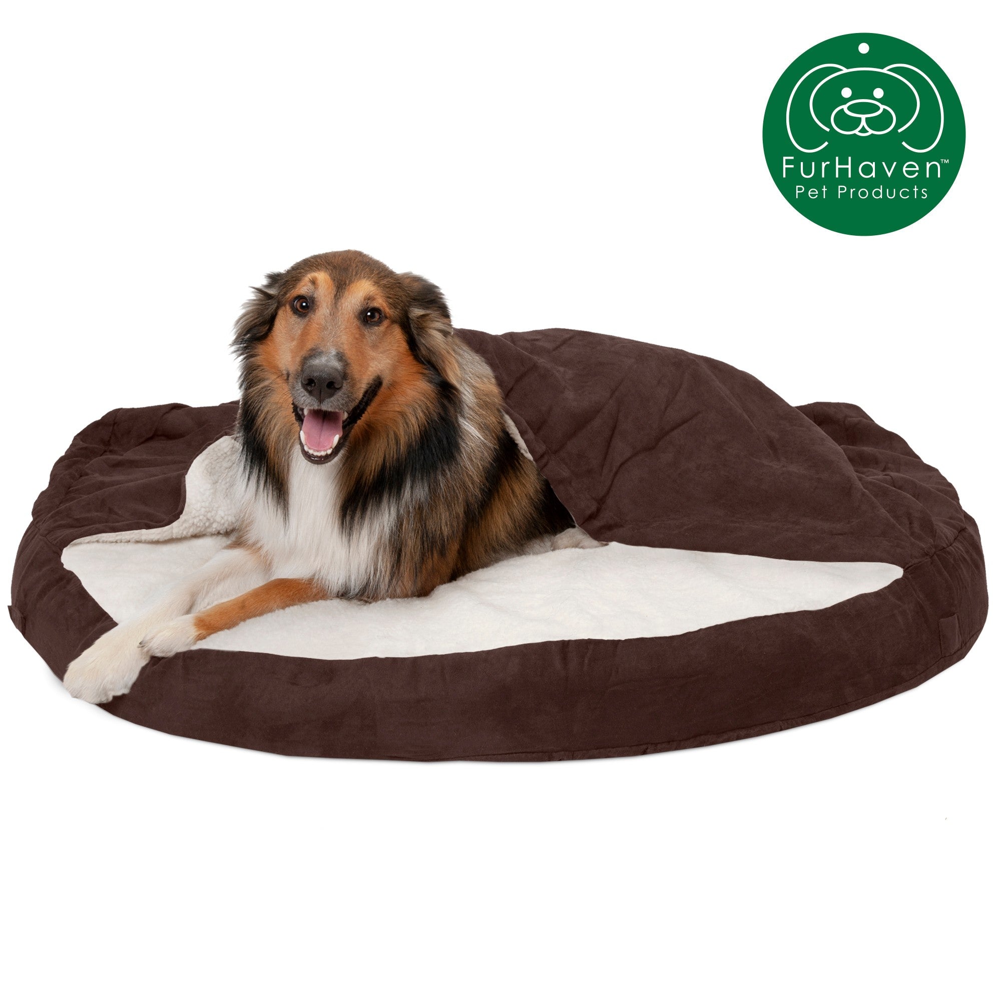 FurHaven | Cooling Gel Faux Sheepskin Snuggery Pet Bed for Dogs and Cats， Espresso， 44-Inch
