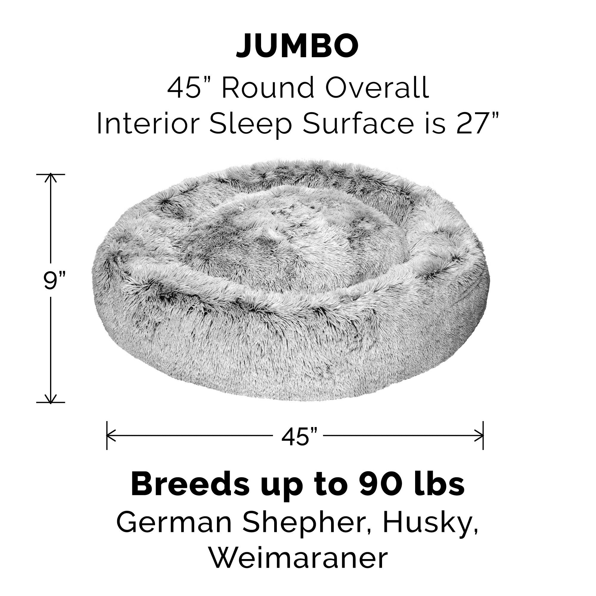 FurHaven | Calming Cuddler Long Fur Donut Pet Bed for Dogs and Cats， Mist Gray， Jumbo