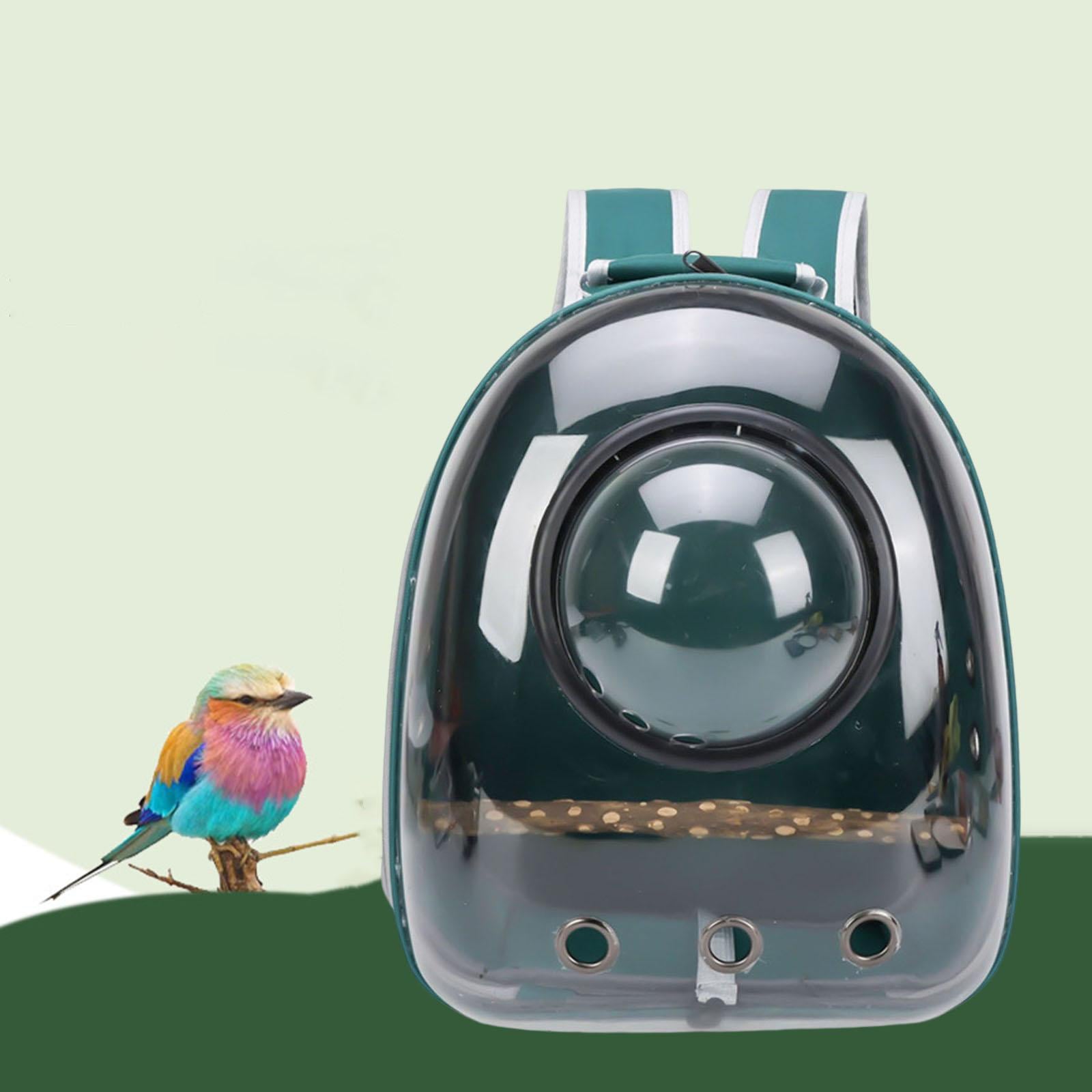 Travel Cage Waterproof Transparent Perch with Travel Backpack Parrot Out Backpack Bird Carrier for Camping Outdoor ， Green， 32x26x41cm