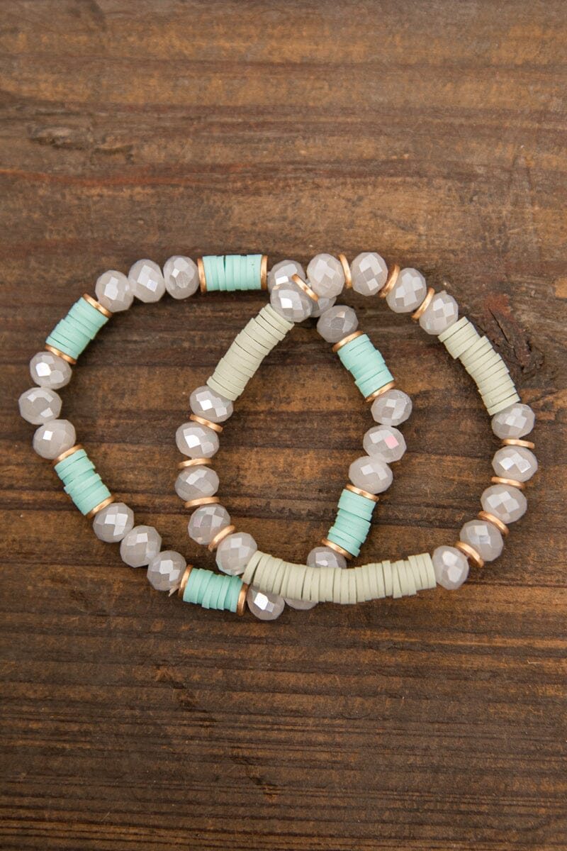 Aqua and Light Grey Beaded Bracelet Set
