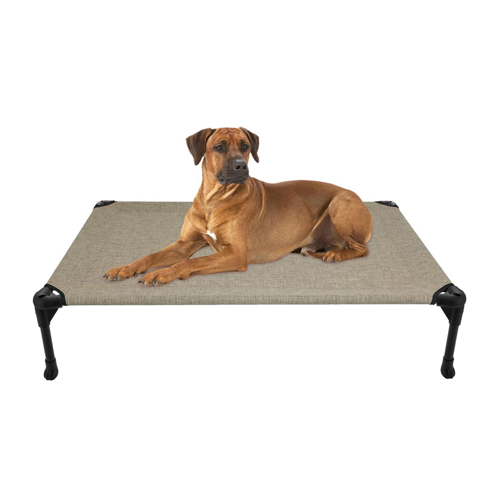 Veehoo Cooling Elevated Dog Bed， Portable Raised Pet Cot with Washable Mesh， Large， Beige Coffee