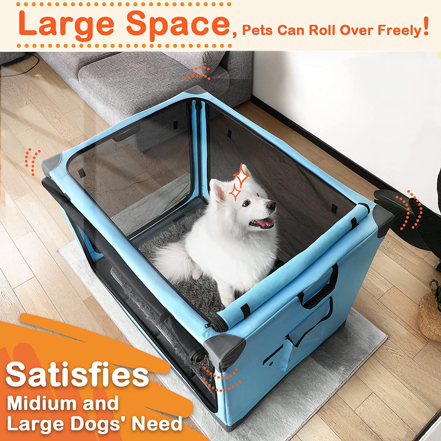 Collapsible Dog Crate 36 inch， Portable Dog Travel Crate， Qpinkpet Soft Foldable Dog Crate Kennel for Car， 4 Door Soft Sided Dog Crate for Medium Large Dogs with Strong Steel Frame， Indoor Outdoor