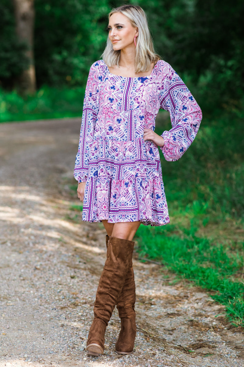 Berry Multicolor Geometric Print Dress