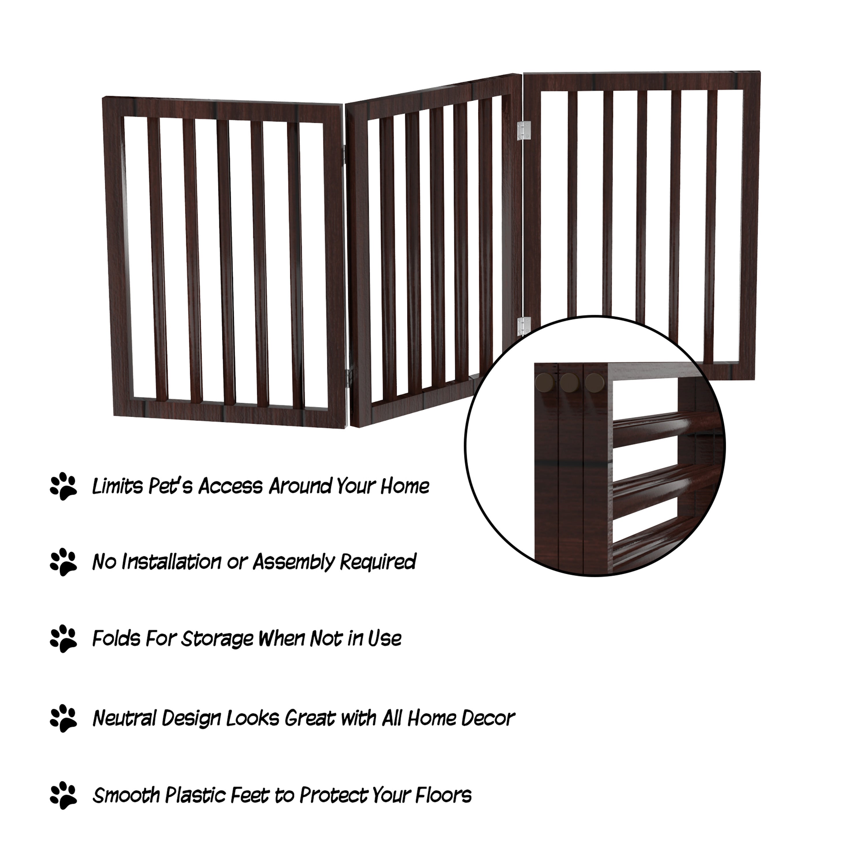 Pet Gate ? Dog Gate for Doorways Stairs or Room ? 23.75-inch-Tall Freestanding 3 Panel Accordion Style Wooden Indoor Dog Fence by PETMAKER (Brown)