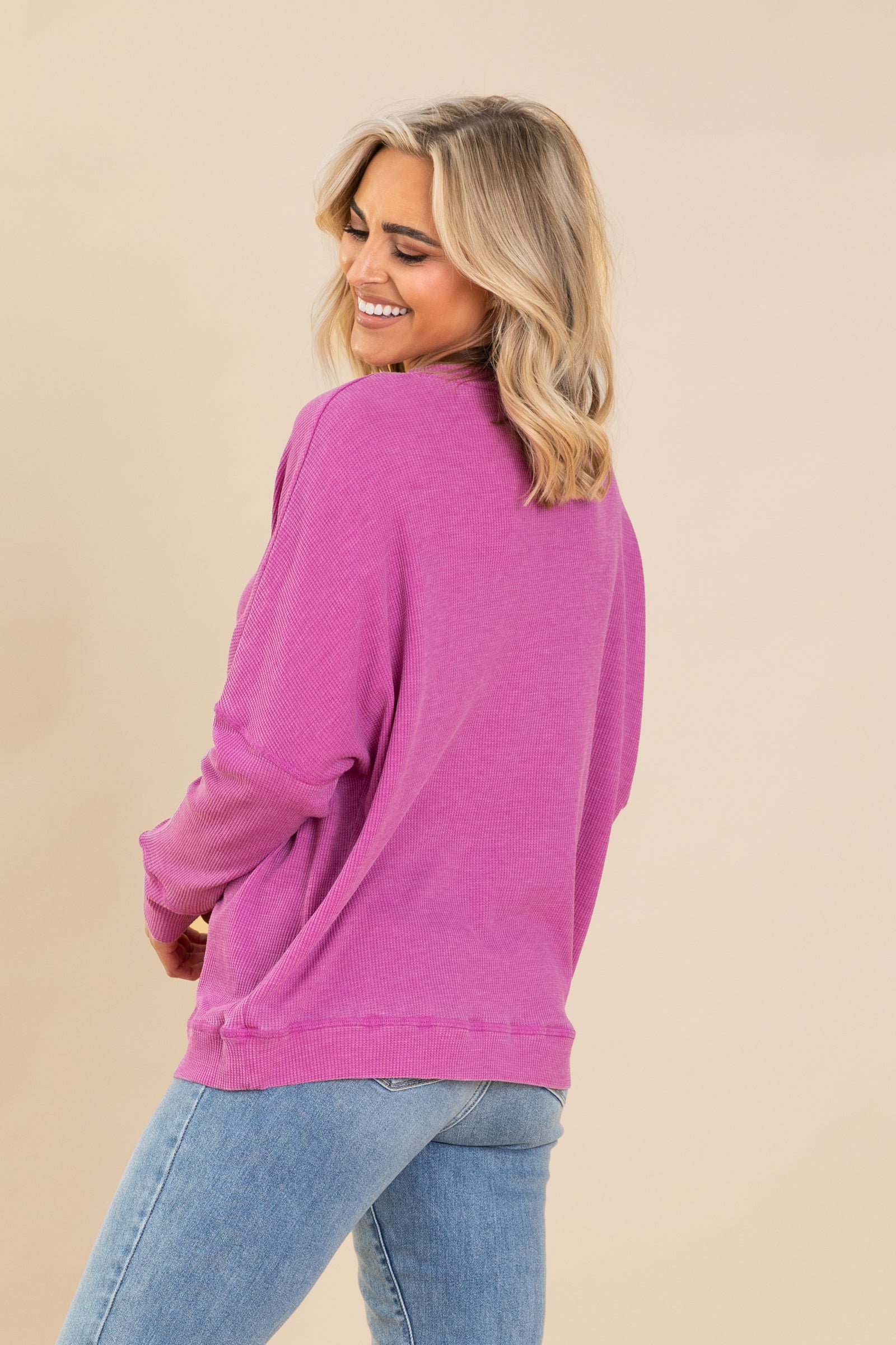 Waffle Ribbed Roundneck Knit Pullover