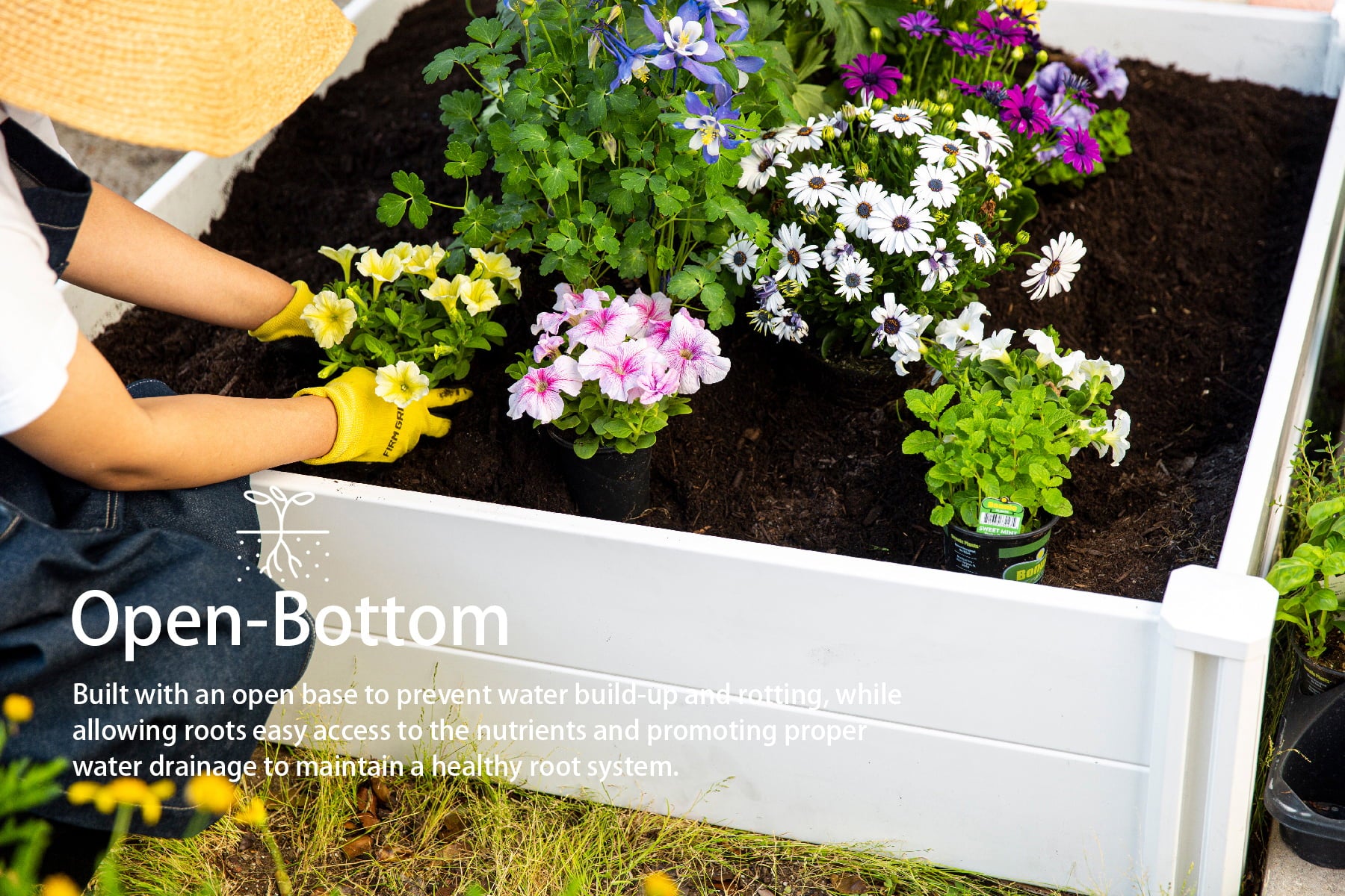 Barton 4' x 4' Raised Garden Bed Square Plant Box Planter Flower Vegetable HDPE, White