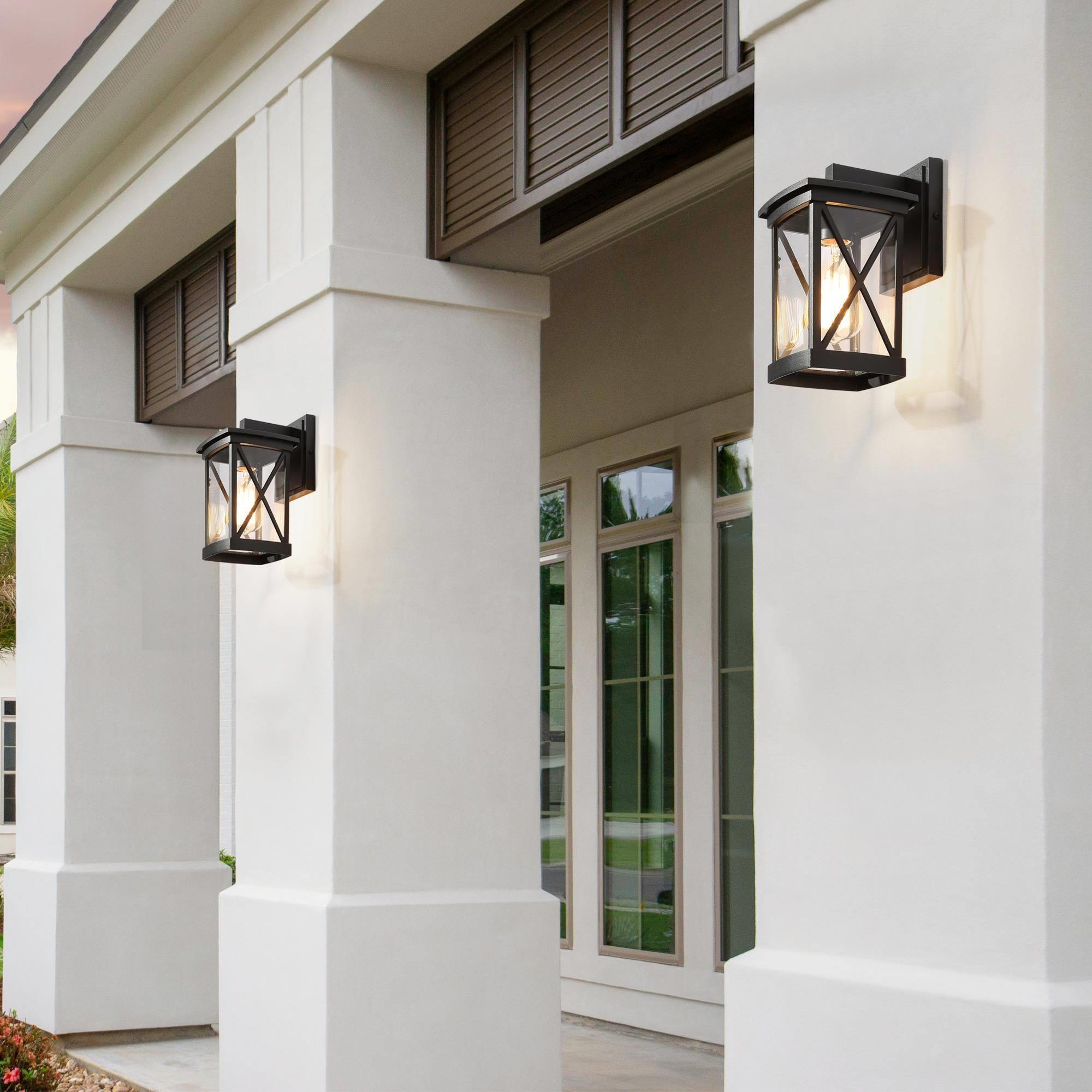 LNC Lans 2-Pack 11-in H Sandy Black Clear Glass Square Cage Modern/Contemporary Medium Base (E-26) Outdoor Wall Light,10.2"H