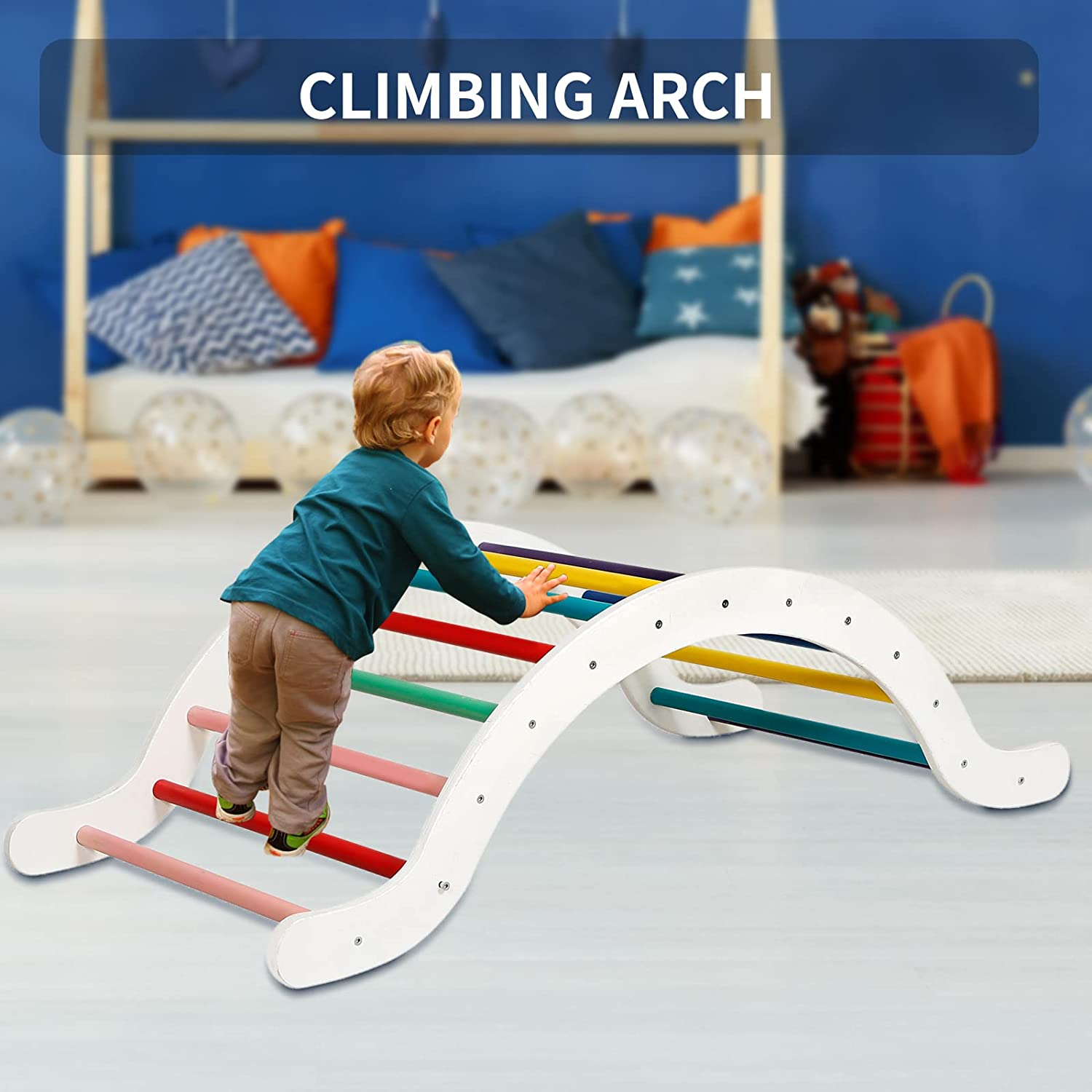 Large Climbing Triangle Set for Kids and Toddlers， Foldable Indoor Triangle Climber with Ramp and Climbing Arch