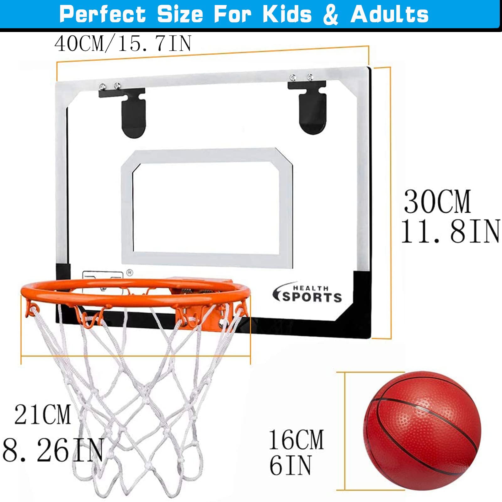 Anzmtosn Mini Basketball Hoop for Kids Adults， over the Door Basketball Hoop with 3 Replacement Balls， Indoor Pro Basketball Hoop