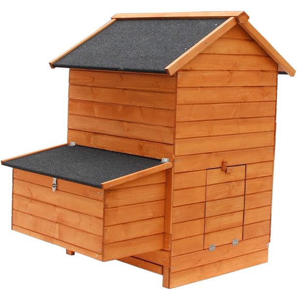 Kinbor Wooden Chicken Coop Outdoor Large Hen House w/Nesting Box Poultry Cage Rabbit Hutch w/Removable Tray and Ramp-Main House