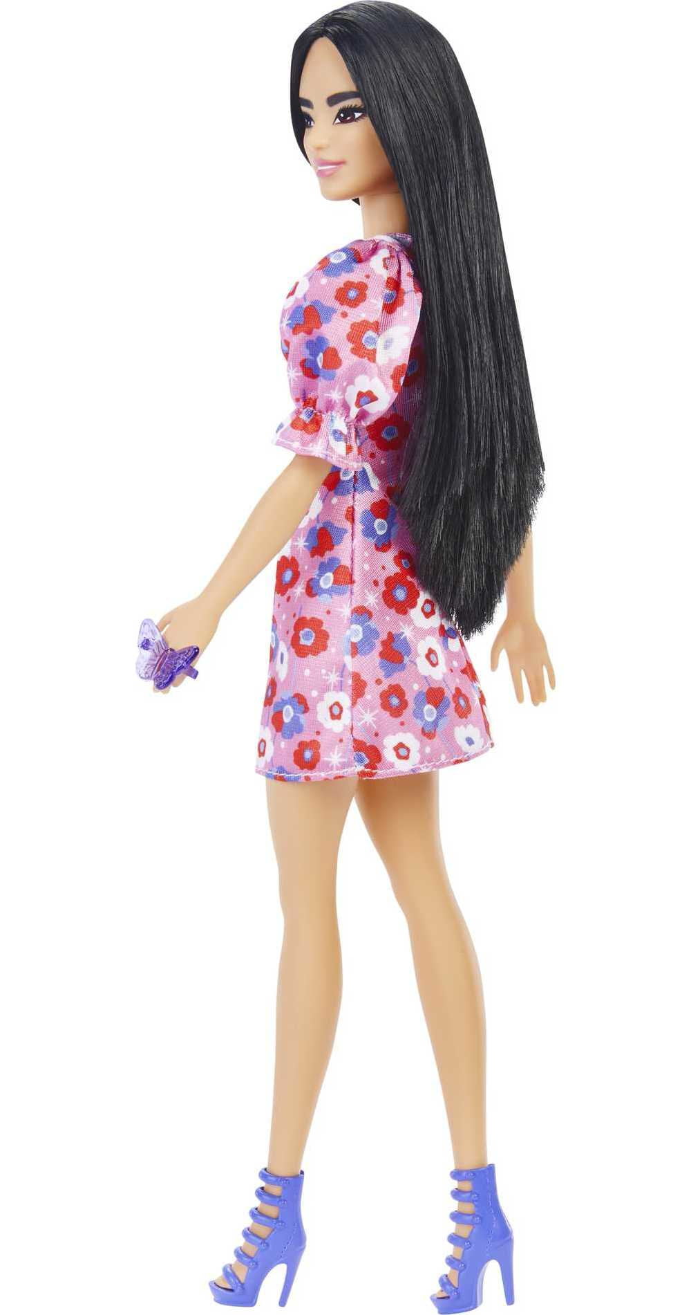 Barbie Fashionistas Doll #177 with Black Hair in Floral Dress & Strappy Heels