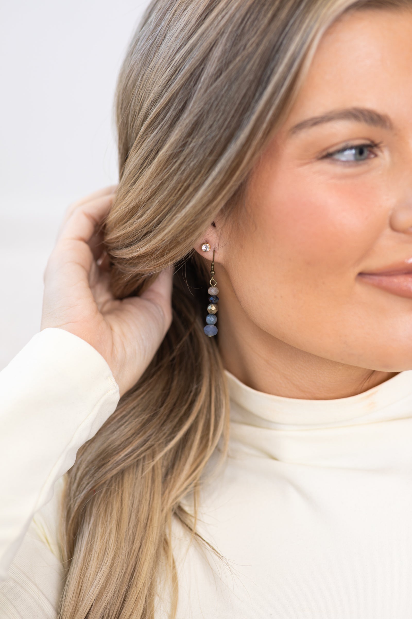 Blue Multicolor Beaded Fishhook Earrings