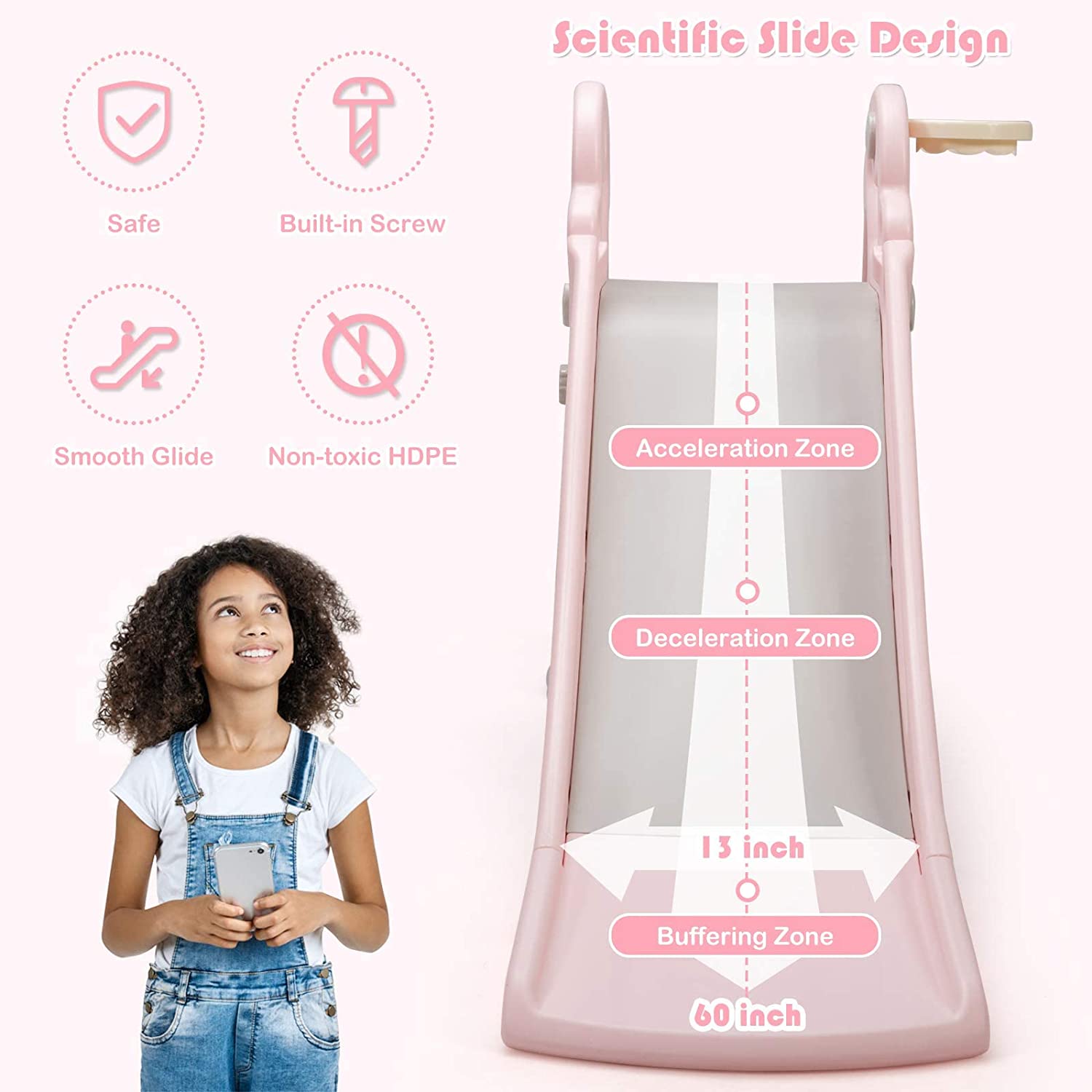 3 in 1 Slide for Kids， Toddler Large Play Climber Slide PlaySet with Extra Long Slipping Slope， Basketball Hoop， Ideal Gift for Boys and Girls Indoor Outdoor Use (Pink Dolphin)