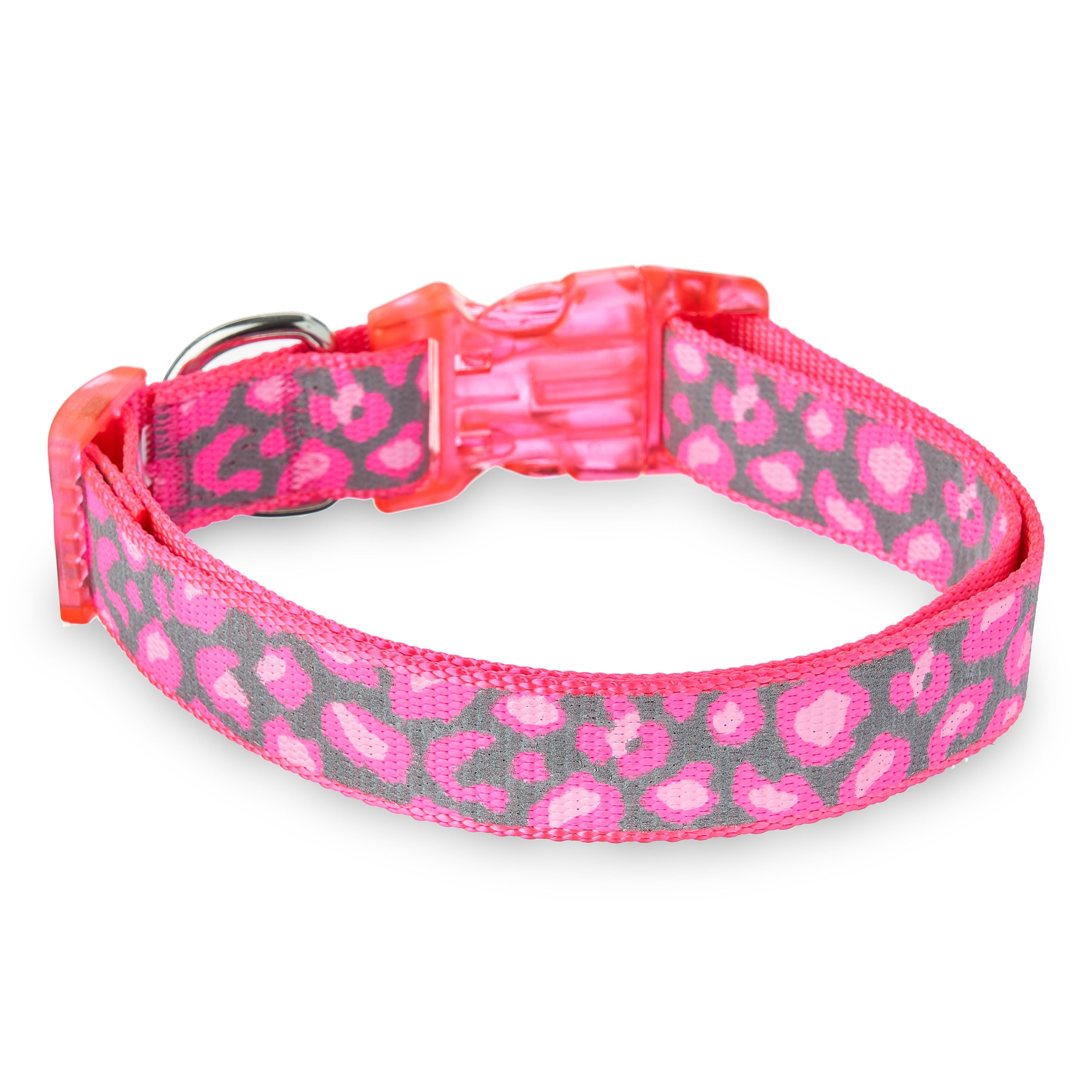 Vibrant Life Cheetah Print Reflective Dog Collar， Pink， L