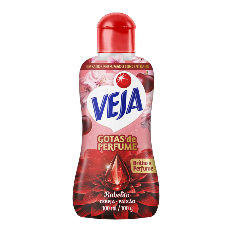 Veja Gotas de Perfume Rubelita Cereja Limpador Perfumado Concentrado 100 ml