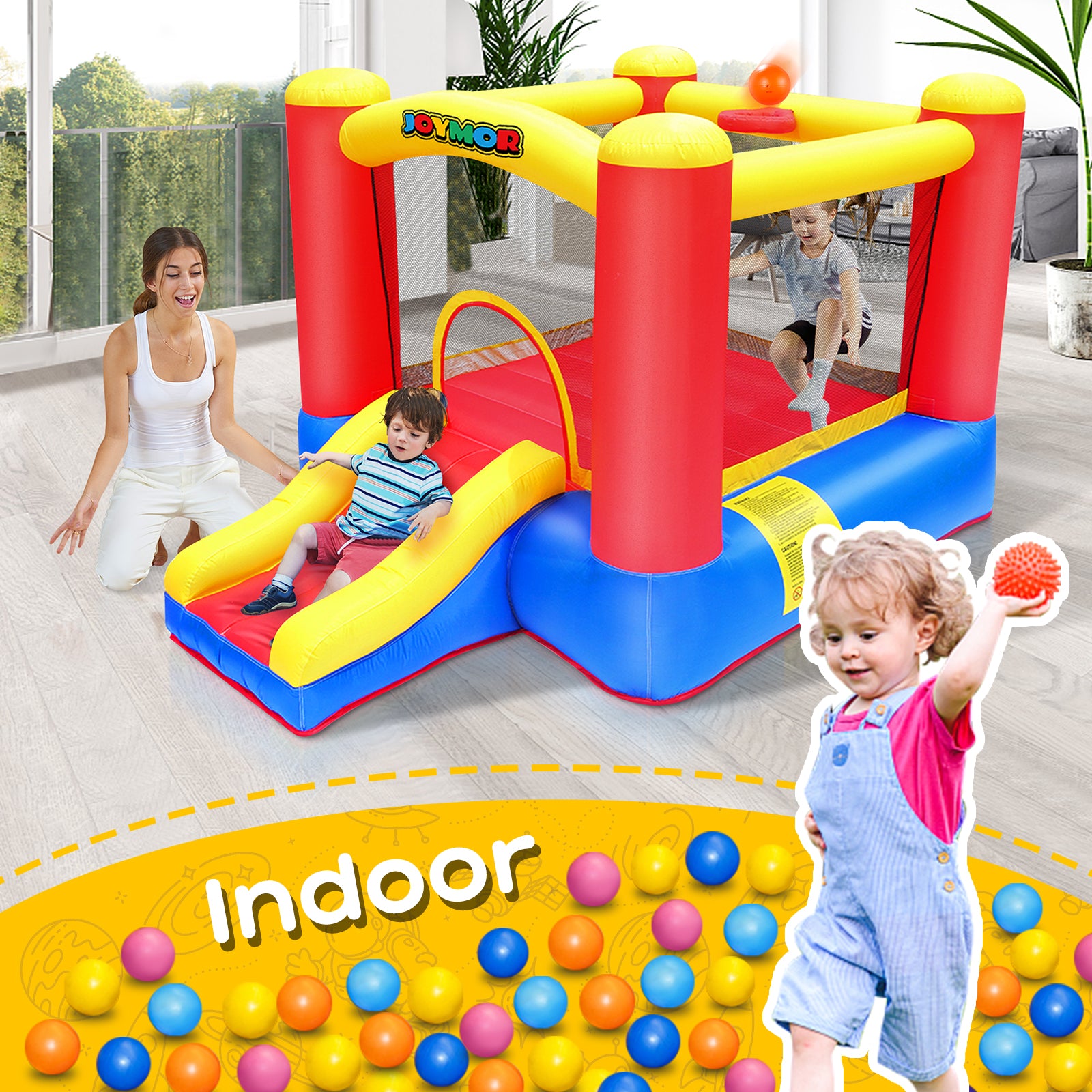 JOYMOR Inflatable Bounce House, Jump'n Slide Castle Indoor/Outdoor Oxford Playhouse for Toddler Little Kids Age 1-3 W/Air Blower