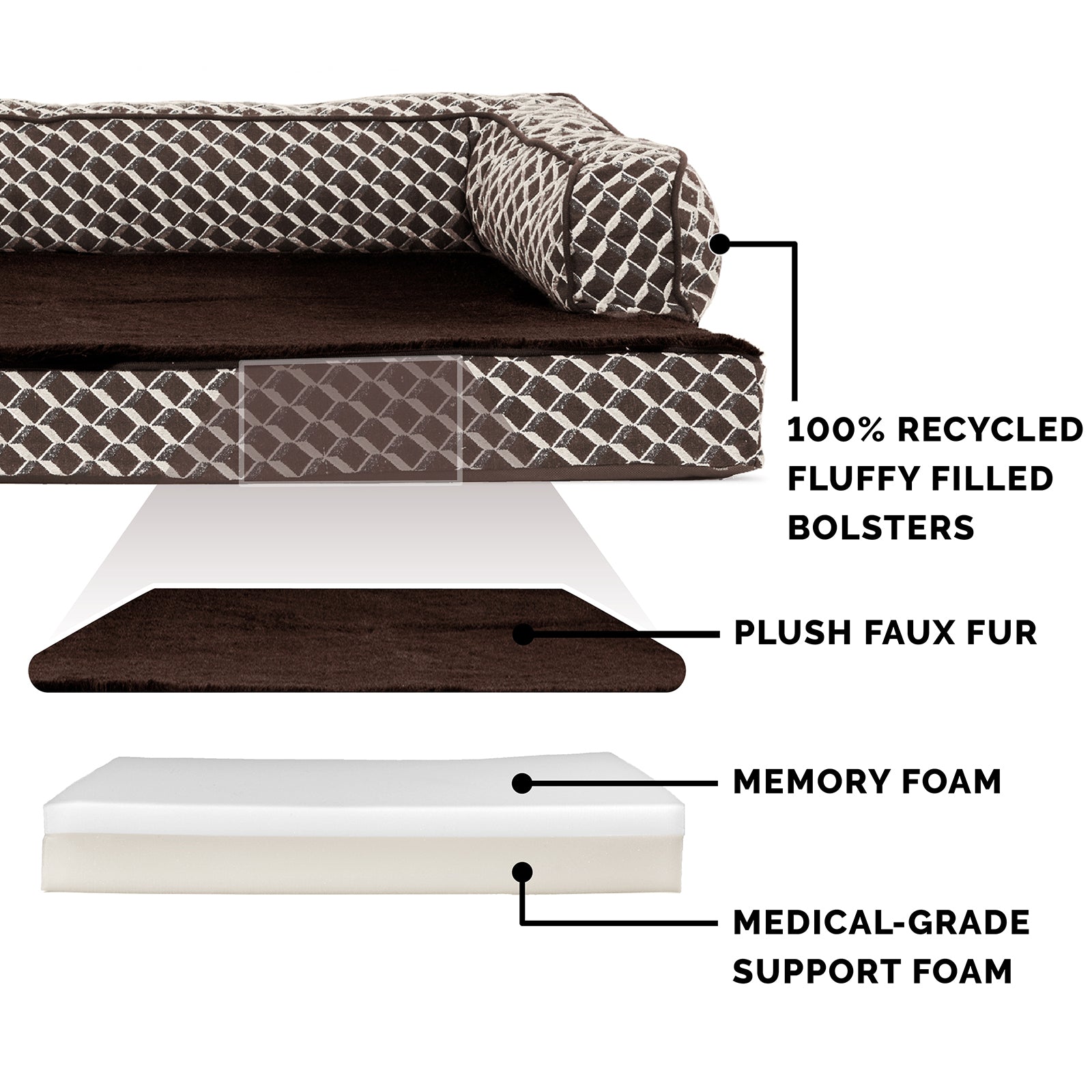 FurHaven Pet Products | Memory Foam Plush and Decor Comfy Couch Sofa-Style Pet Bed for Dogs and Cats， Diamond Brown， Medium