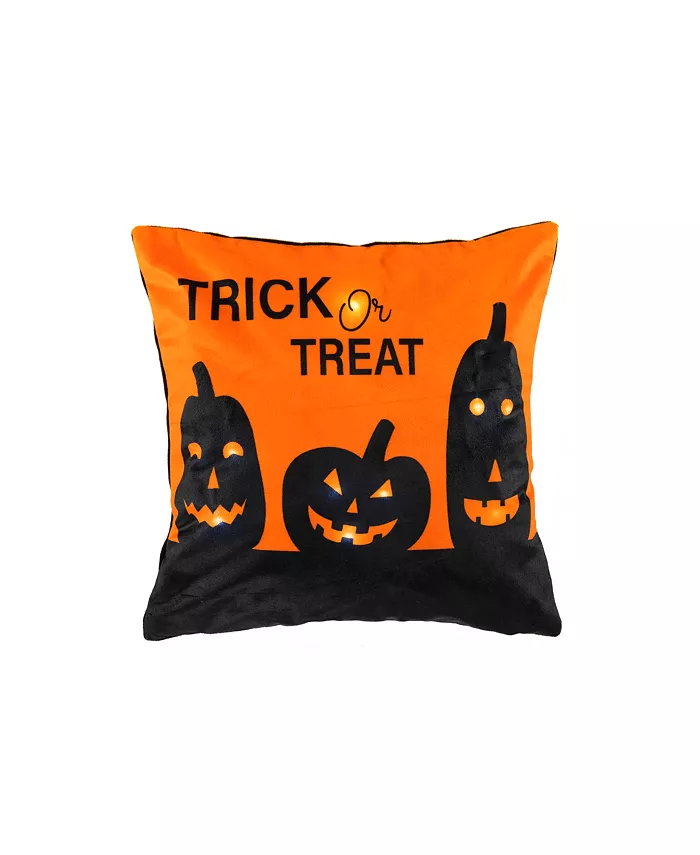 Lush Dandeacutecor Trick or Treat Pumpkin LED Decorative Pillow， 12