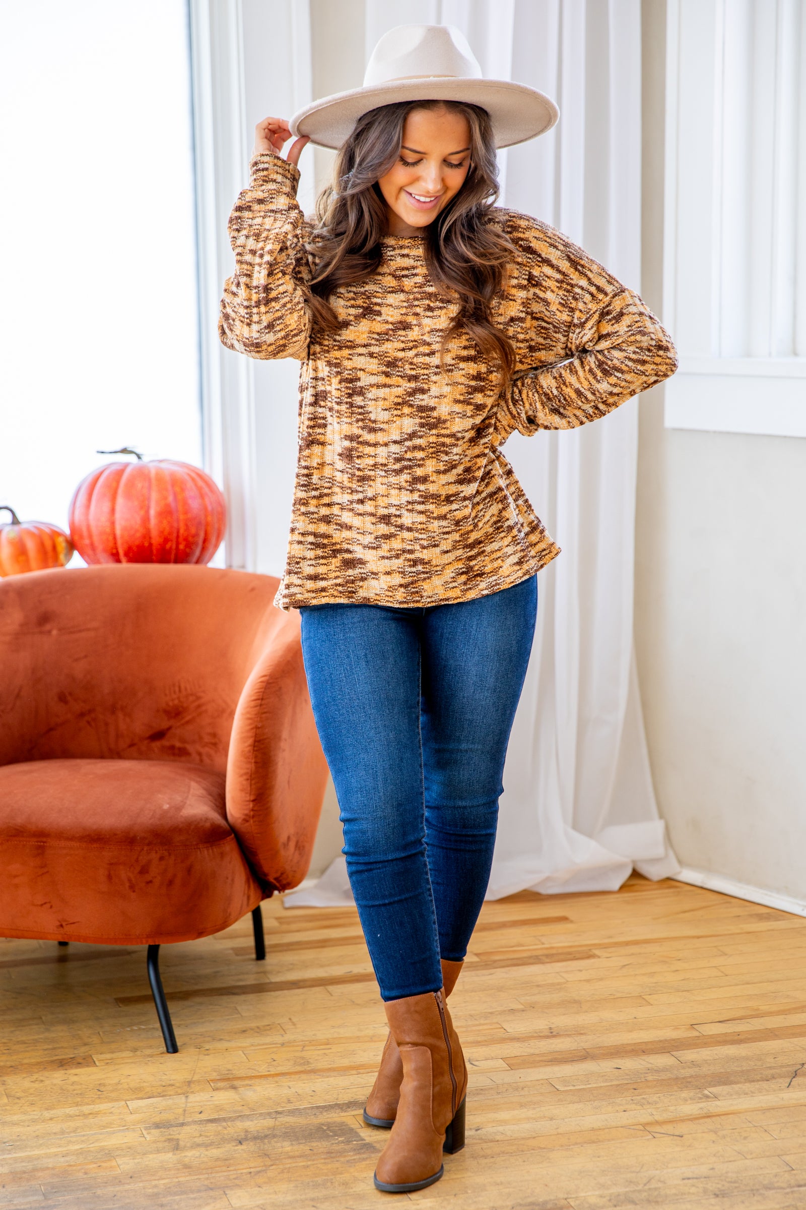 Copper and Brown Space Dye Ribbed Top