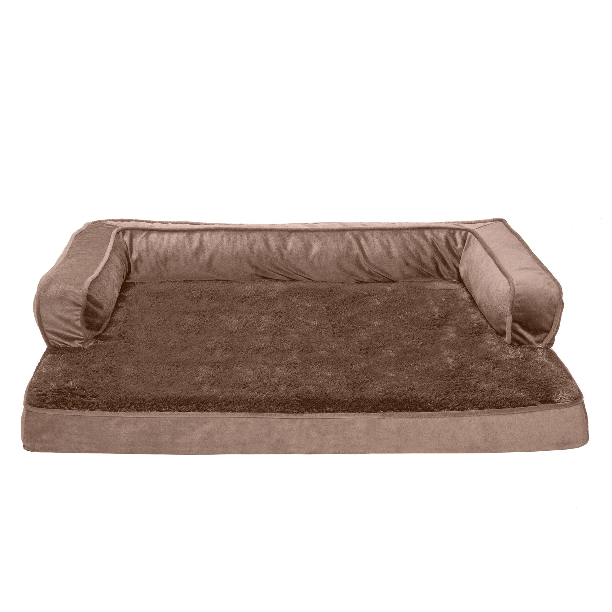 FurHaven Pet Products | Cooling Gel Memory Foam Orthopedic Plush and Velvet Comfy Couch Sofa-Style Pet Bed for Dogs and Cats， Almondine， Large